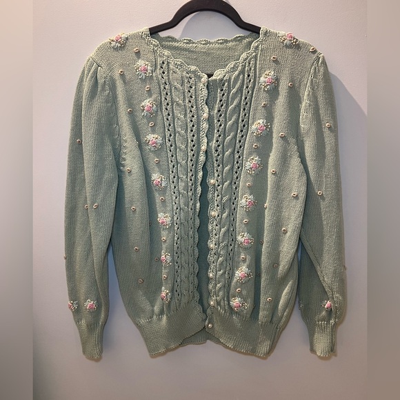 Vintage 1970s René Derhy Embroidered Cottagecore Cardigan – Pearl Buttons - Picture 2 of 5